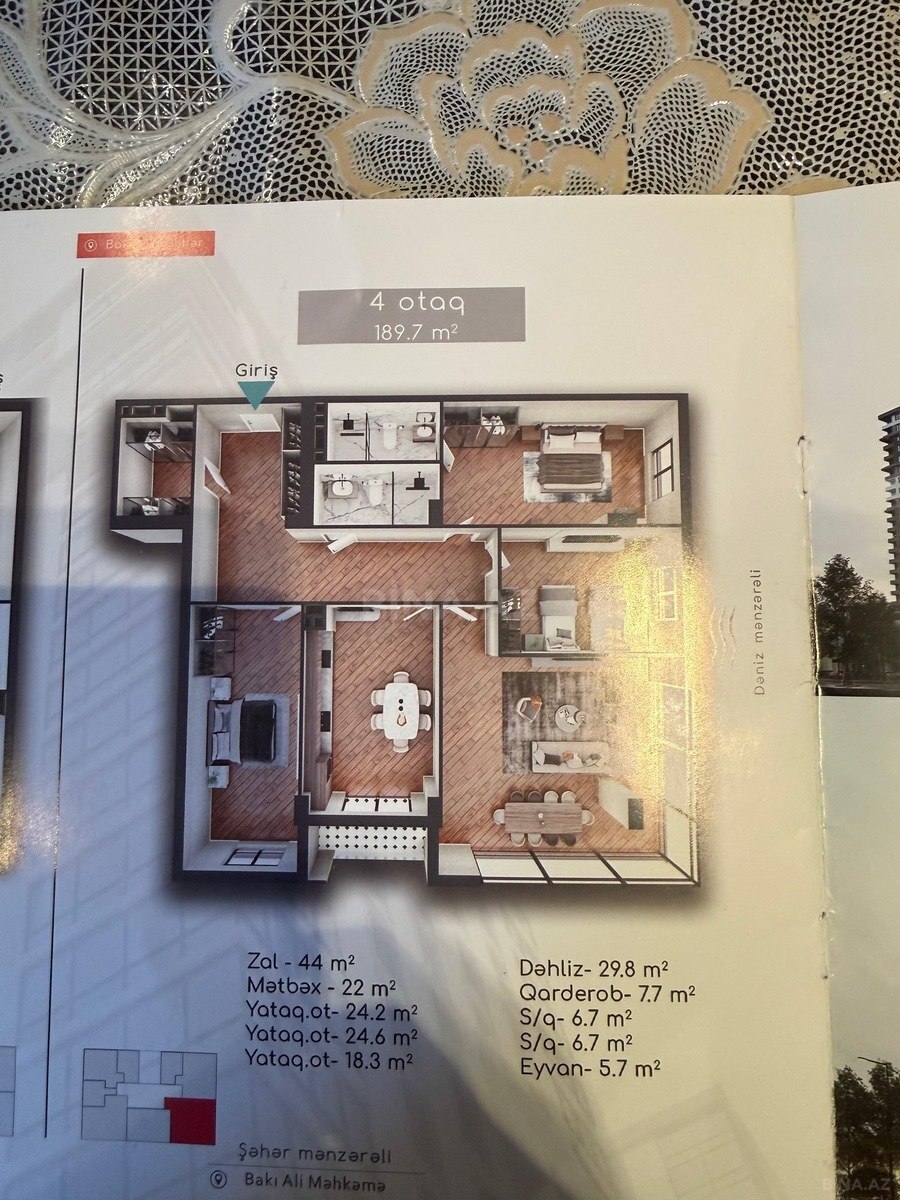 4 otaqlı Yeni tikili, Şah İsmayıl Xətai m., Bakı