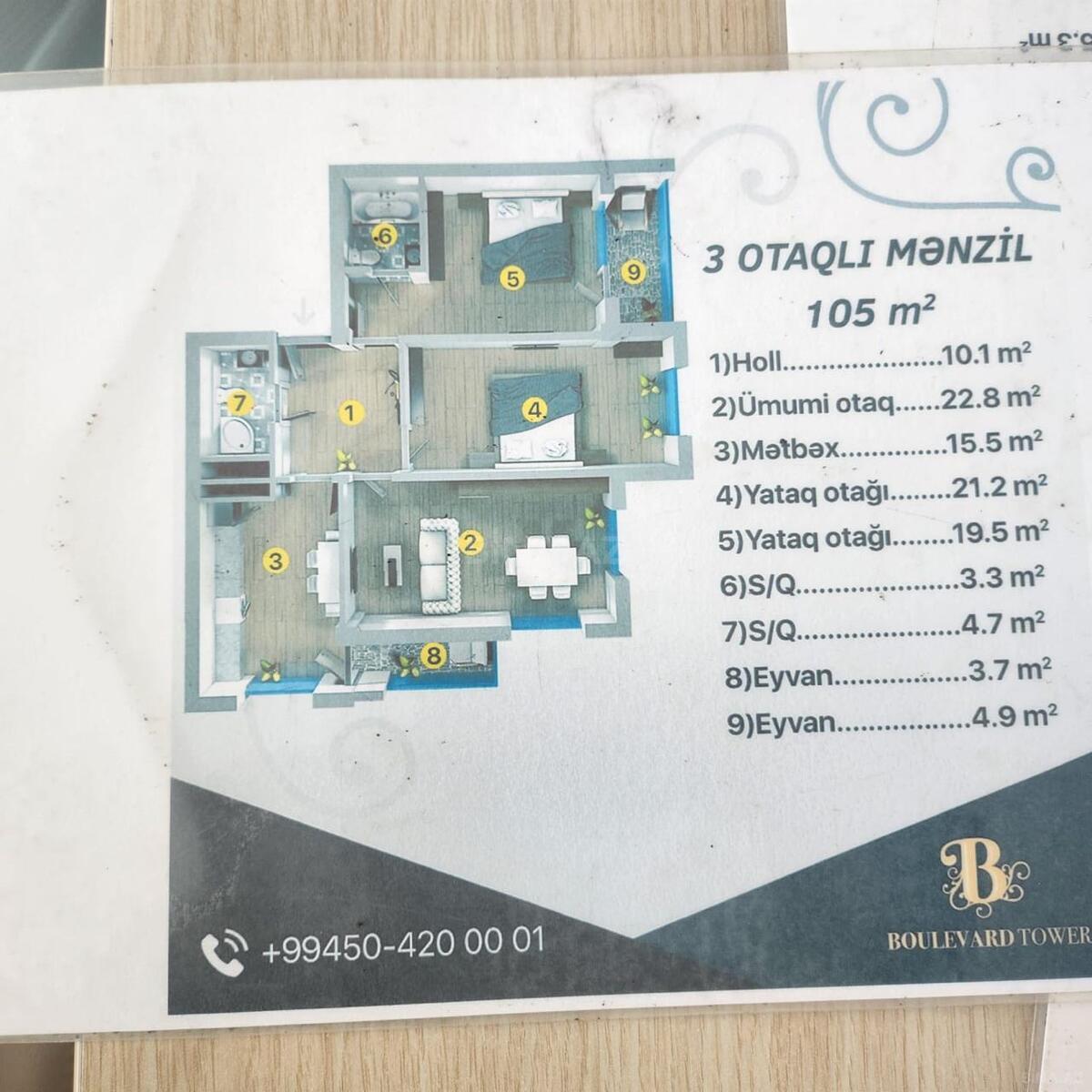 3 otaqlı Yeni tikili, Şah İsmayıl Xətai m., Bakı