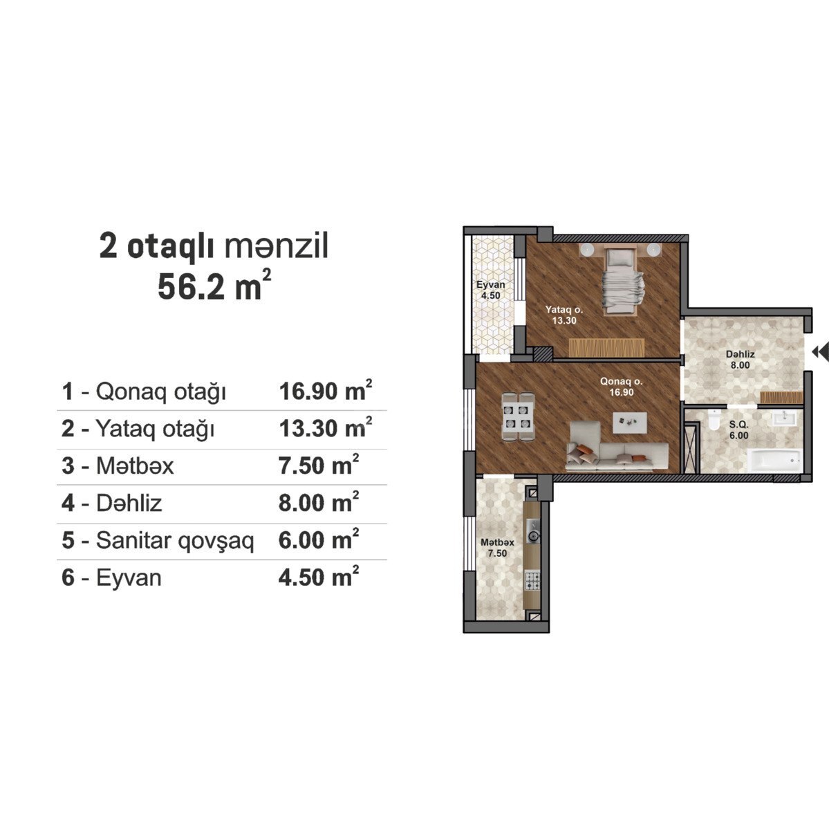 2 otaqlı Yeni tikili, Məmmədli q., Bakı