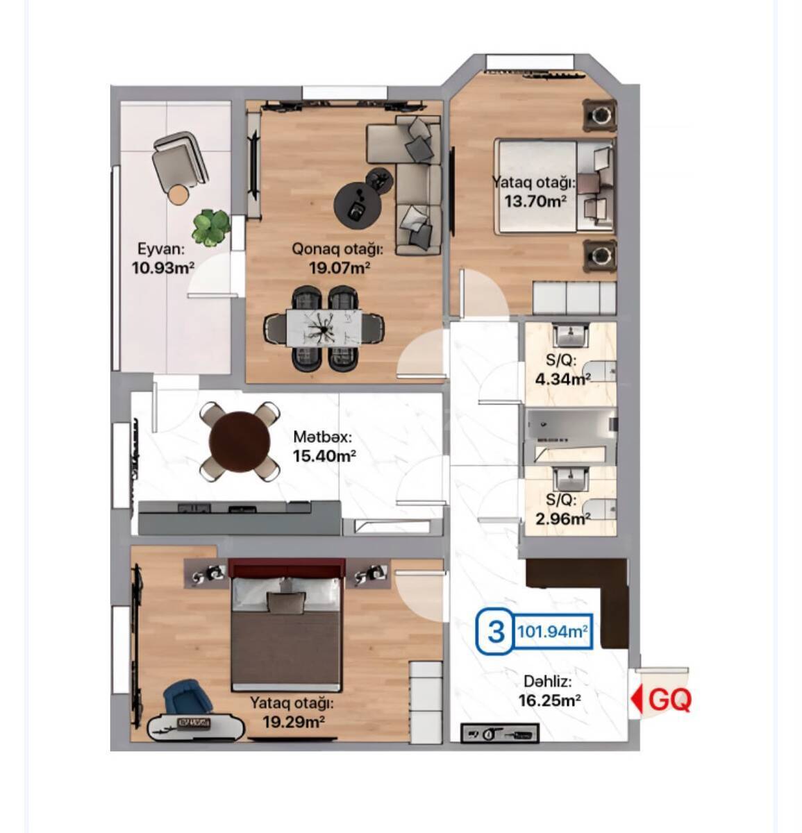 3 otaqlı Yeni tikili, Abşeron r., Xırdalan