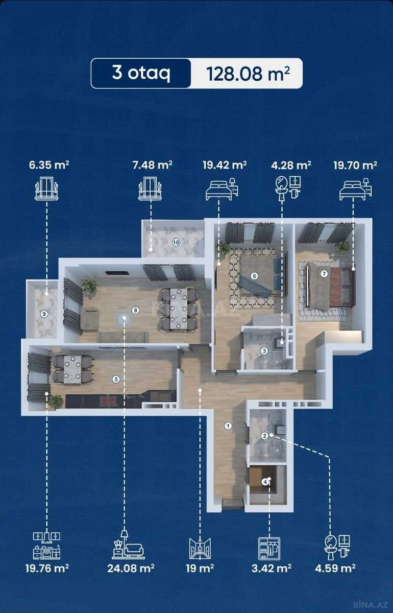 3 otaqlı Yeni tikili, Koroğlu m., Bakı
