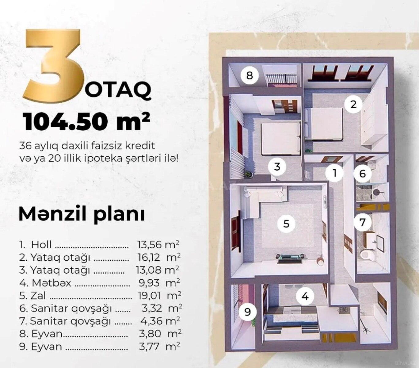 3 otaqlı mənzil satılır, 28 May, Bakı