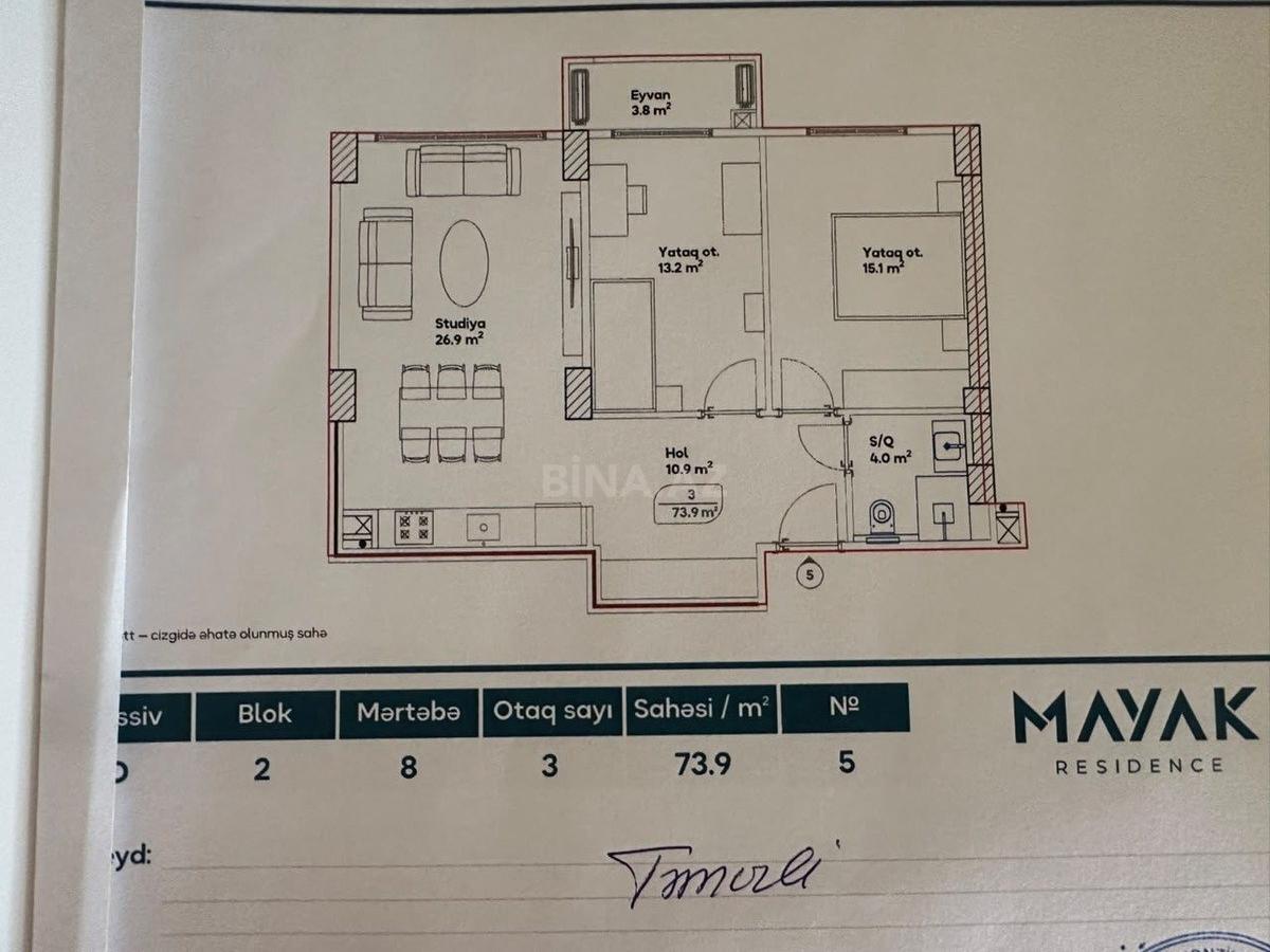 3-room apartment for sale, Zigh, Baku