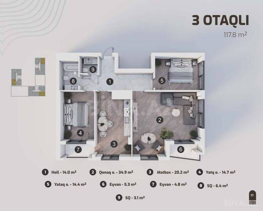 3 otaqlı Yeni tikili, Nərimanov r., Bakı
