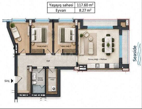 3 otaqlı Yeni tikili, Sea Breeze q., Bakı