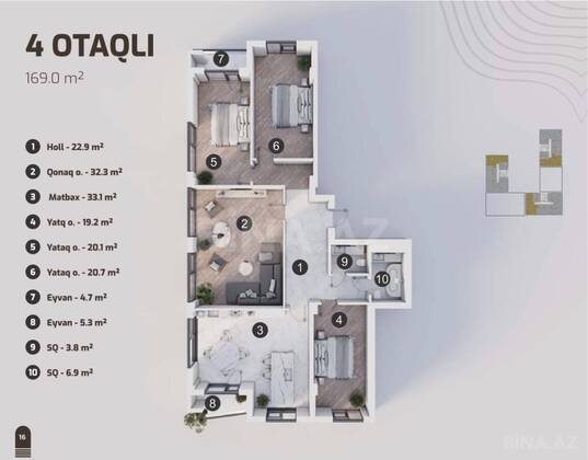 4 otaqlı Yeni tikili, Ulduz m., Bakı