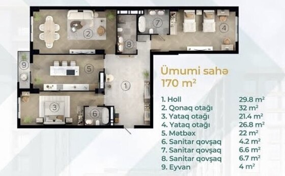 3 otaqlı Yeni tikili, Şah İsmayıl Xətai m., Bakı