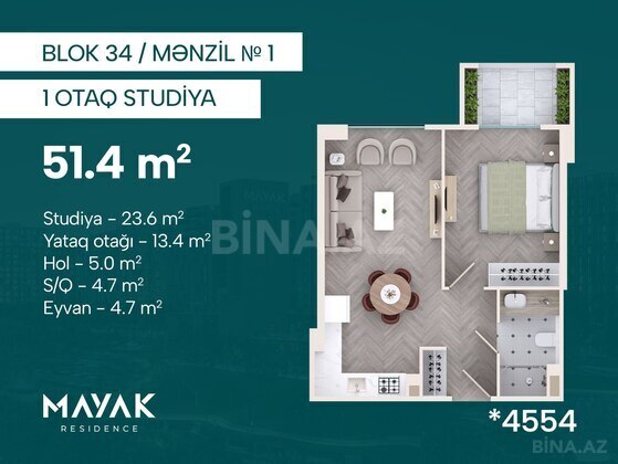 1 otaqlı Yeni tikili, Zığ q., Bakı
