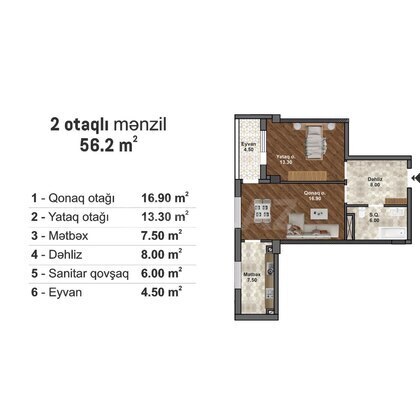 2 otaqlı Yeni tikili, Məmmədli q., Bakı