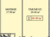 1 otaqlı yeni tikili - Bakıxanov q. - 60.4 m²