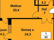 1 otaqlı yeni tikili - Nərimanov r. - 62 m²