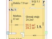 1 otaqlı yeni tikili - Binəqədi q. - 56 m²