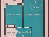 1-комн. новостройка - м. Азадлыг проспекти - 56.2 м²