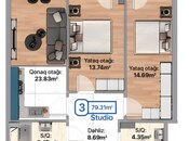 2-комн. новостройка - Хырдалан - 80 м²