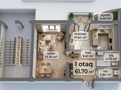 Продаётся 1-комн. новостройка 61.7 м², м. Иншаатчылар, photo 6 from 8